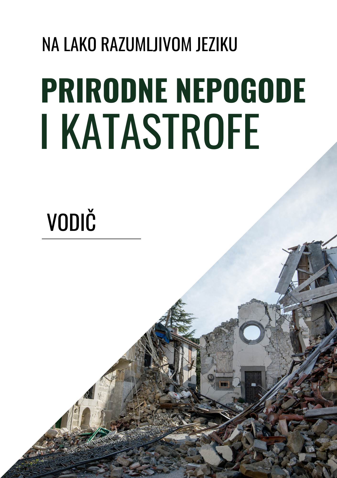 Naslovna stranica vodiča, slika zemljotresa i tekst Prirodne nepogode i katastrofe na lako razumljivom jeziku